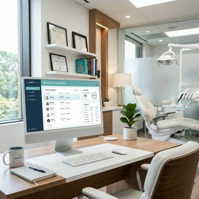 A dental clinic's front desk working from one shared patient record